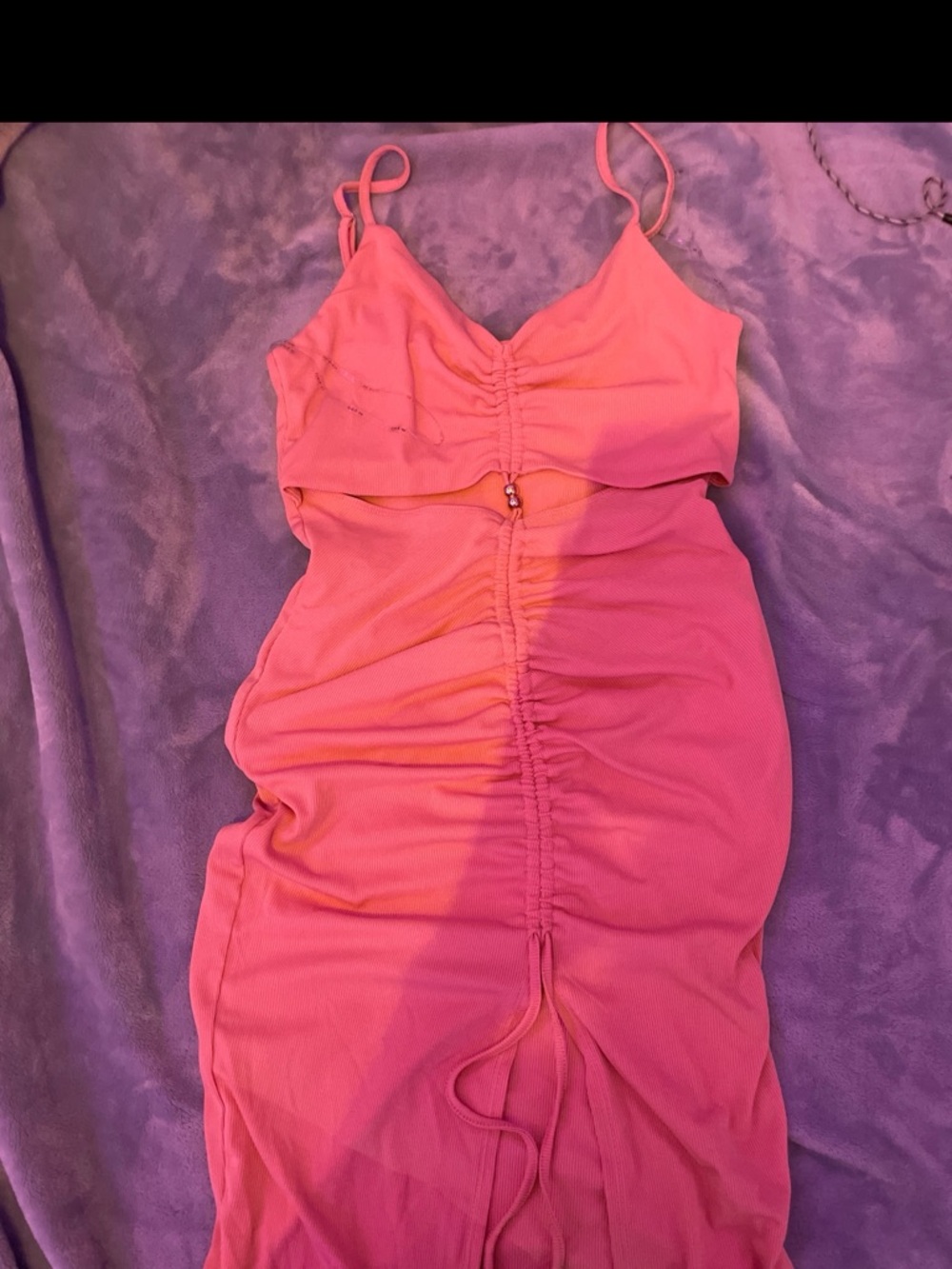 Pink Ruched Cutout Mini Dress